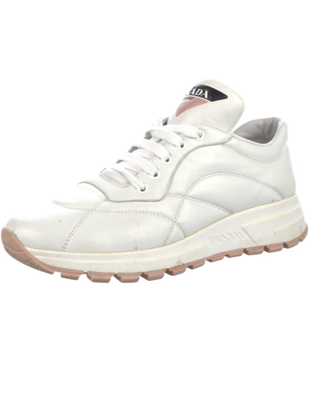 Prada White Leather Platform Sneaker with Beige Sole